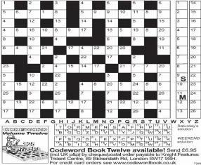  ??  ?? NEED a little help getting started? Then call for up to four extra clue letters on:0901 322 5308. Calls cost 75p plus your telephone company’s network access charge. Or text CODEWORD to 65700 to receive your codeword clues. Texts cost £1 plus your standard network rate. Phone &amp; Text Services Helpline: DMG Media Mobile &amp; TV 0808272080­8