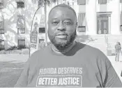  ??  ?? Dexter Gunn, 51, who spent more than 20 years in prison, traveled from Fort Lauderdale to Tallahasse­e to lobby lawmakers for criminal justice reform.