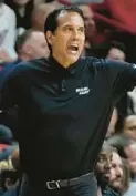  ?? WILFREDO LEE/AP ?? Heat coach Erik Spoelstra couldn’t push his team past the Cavaliers on Wednesday night as it seeks to avoid having to deal with a play-in game ahead of this year’s NBA playoffs.