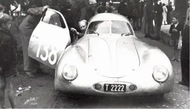  ??  ?? Below: Otto Mathé acquired the ‘Porsche Type 64’ coupe, originally built to compete in a race from Berlin to Rome