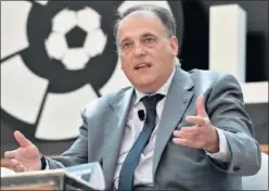  ??  ?? BRUSELAS. Javier Tebas habló de sus planes, ayer en Bélgica.