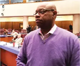  ?? | FRAN SPIELMAN/ SUN- TIMES ?? Indicted Ald. Willie Cochran ( 20th), back to work for the first time since collapsing at his desk on Nov. 2, says three terms “was my plan.”