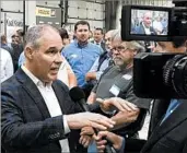  ?? ADAM BEAM/AP ?? EPA Administra­tor Scott Pruitt, seen Monday in Kentucky, declared to miners that “the war against coal is over.”