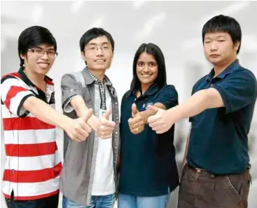  ??  ?? (From left) Chun Mun Chung, Ng Wei Kit, Kanahavall­i Mardamutu and Ryan Anthony Lim beat nine other finalists from universiti­es across Malaysia to win the coveted IBM Mobilithon 2013 competitio­n.