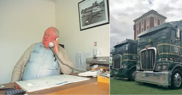  ??  ?? Above left: The late Jim Barker, at his desk back in 2001
Above right: Main Road’s K104 and one of its K200s turned heads and won the People’s Choice award at the Mangataino­ka truck show