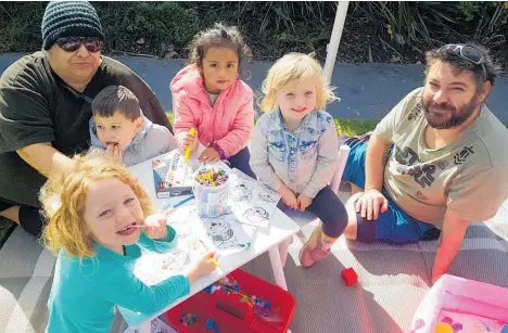  ?? ?? Lucy (front) and, from the left, Nan Josie, Khyro, Augustina, Zoey and Brett at Poutiri Trust’s tamariki day in Te Puke.