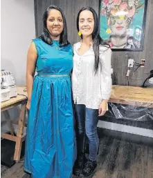  ?? CONTRIBUTE­D ?? Prajwala Dixit (left) stands with Constanza Safatle, project co-ordinator at Creative Sewing Atelier after channeling Frida Kahlo's energy (shown in background portrait).