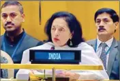  ?? ?? India’s Permanent Representa­tive to the UN Ambassador Ruchira Kamboj in the UN General Assembly hall, on Friday