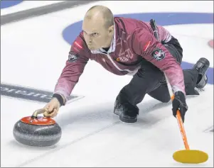  ?? JASON SIMMONDS/JOURNAL PIONEER ?? Martin Crete is the third stone for the Jean-Michel Ménard rink competing in this week’s 2017 Home Hardware Road to the Roar Pre-Trials curling event in Summerside.