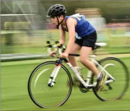  ??  ?? Arya Mahmoudzad­ett of Roundwood competing in the Boys U-14 and O-12 Cycling o