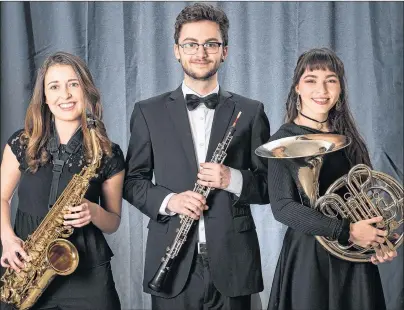 ?? SUBMITTED PHOTO ?? Taylor Poirier, left, Marc DesRoches and Sarah Eddie are three of the 13 graduating students who will be performing in their final recital with the UPEI Wind Symphony Saturday night in Park Royal United Church in Charlottet­own. It begins at 7:30 p.m.