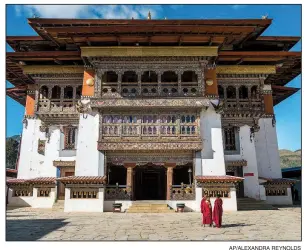  ?? AP/ALEXANDRA REYNOLDS ?? The iconic Tiger’s Nest Monastery, or Taktschang Goemba, perches on a steep cliff about 2,700 feet above Paro. The most famous of all Bhutan’s monasterie­s, the holy place was originally built in 1692 and named after a famed guru who was said to have...