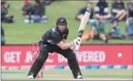  ?? (AFP) ?? New Zealand’s Glenn Phillips during his 51-ball 108 in the second Twenty20 Internatio­nal against the West Indies at the Bay Oval in Mount Maunganui on Sunday.