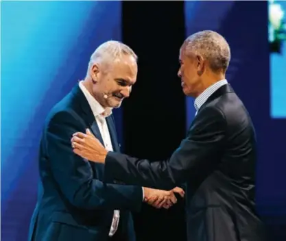  ?? © FILLE ROELANTS ?? Jürgen Ingels met oud-president Barack Obama.