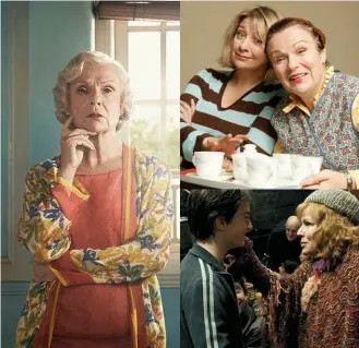  ??  ?? ABOVE: Julie as Cynthia in Indian Summers (left), as Mrs Overall from Acorn Antiques (top, with the show’s writer Victoria Wood), and as Harry Potter’s Mrs Weasley.