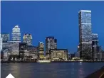  ??  ?? Artist’s impression of Landmark Pinnacle on the right of the image and existing Canary Wharf buildings on the left