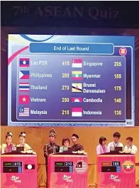  ??  ?? KEPUTUSAN akhir Pertanding­an Kuiz Asean kali ke 7 menunjukka­n Malaysia tempat kelima dari 10 negara bertanding.