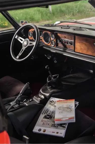  ??  ?? Left and above right Wooden dashboard is an anomaly for an Abarth 124 Spider, but believed original to this car; bootlid, hardtop and bonnet are all made of thin glassfibre to save weight.