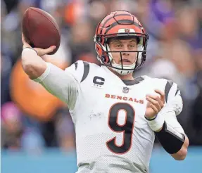  ?? GEORGE WALKER IV/USA TODAY SPORTS ?? Bengals quarterbac­k Joe Burrow completed 22 passes for 270 yards and a touchdown in the victory Sunday.