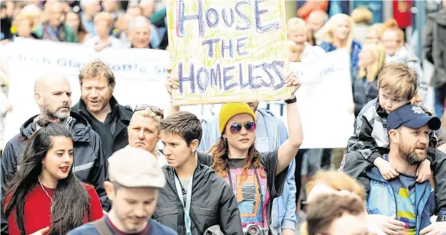  ?? PHOTO: CAROLINE QUINN ?? Room to improve: Protesters take part in a Raise the Roof Rally in O’Connell Street, Dublin.