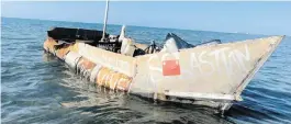  ?? U.S. Border Patrol ?? A makeshift migrant boat floats just off Long Key in the Florida Keys on Friday. According to the U.S. Border Patrol, 29 people from Cuba were on the vessel.