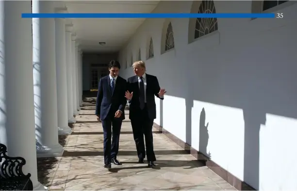  ?? Adam Scotti photo ?? Prime Minister Trudeau and President Trump walk along the colonnade at the White House in Washington. February 13.