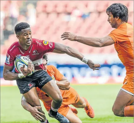  ?? Picture: GALLO IMAGES ?? TEST OF CHARACTER: Lions wing Sylvian Mahuza, left, relishes the prospect of taking on a Bulls side on top of their game at Loftus Versfeld today