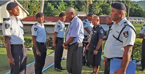  ?? ?? Minister for Home Affairs and Immigratio­n Pio Tikoduadua with the Acting Police Commission­er of Police Juki Fong Chew during his tour at the Savusavu Police Station in on April 12, 2023.