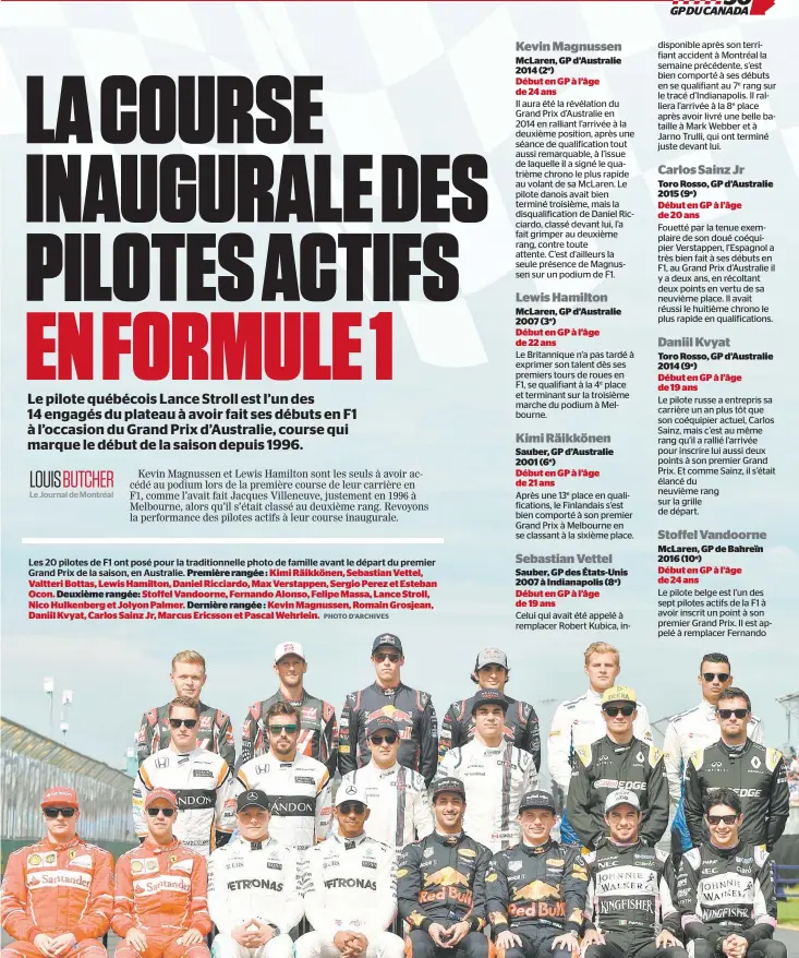  ??  ?? Les 20 pilotes de F1 ont posé pour la traditionn­elle photo de famille avant le départ du premier
Grand Prix de la saison, en Australie. Première rangée : Kimi Räikkönen, Sebastian Vettel, Valtteri Bottas, Lewis Hamilton, Daniel Ricciardo, Max...