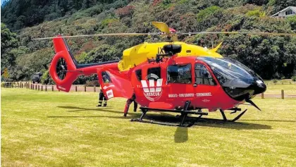  ?? ?? The Waikato Westpac Rescue Helicopter on a mission in Pauanui.