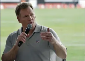  ?? THE ASSOCIATED PRESS ?? In this Aug. 17, 2017, file photo, NFL Commission­er Roger Goodell answers questions during a season ticket member fan forum before practice at the Cleveland Browns NFL football team’s training camp facility in Berea, Ohio.