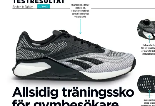  ?? ?? Ovandelen består av Reeboks s.k. Flexweave-material, som är både luftigt och slitstarkt.