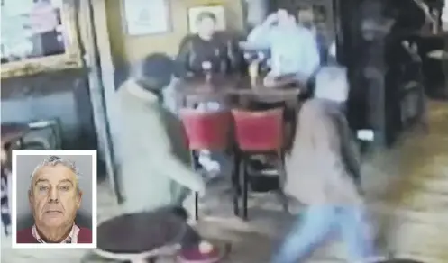  ?? MAIN PICTURE: SWNS ?? A still from CCTV footage of David Harris, inset, meeting a ‘hitman’ in a pub to discuss the ‘killing’