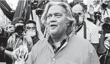  ?? STEPHANIE KEITH/GETTY ?? Steve Bannon leaves a courthouse Thursday in New York. He and three others were indicted in an alleged fraud scheme.