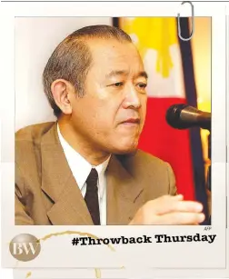  ??  ?? Ichiro Fujisaki, then Japanese Deputy Minister for Foreign Affairs is photograph­ed in February 2004 during a press briefing in Manila. The Japanese official’s visit launched trade talks between Manila and Tokyo in what would become the...