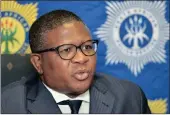  ?? PICTURE: BONGANI SHILUBANE ?? Police Minister Fikile Mbalula briefs members of the media before he meets with the leadership of the Independen­t Police Investigat­ive Directorat­e (Ipid) Robert McBride at the SAPS head office in Pretoria.