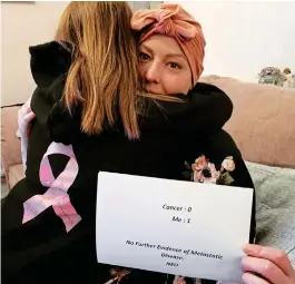  ?? ?? RELIEF: Katie Barson gets a hug from Freya after beating cancer in 2021