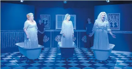  ?? ?? Bessie Mundy (Lisa-Jane Easter), Margaret Elizabeth Lofty (Kylie Vanston) and Alice Burnham (Anna Phillips) grace the stage in the Waipukurau Little Theatre’s production of The Drowning Girls.