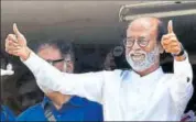  ?? PTI FILE ?? Rajinikant­h greeting supporters after announcing his entry into politics in Chennai in December, 2017.