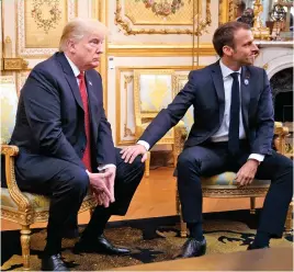  ?? (Tom Brenner/ The New York Times) ?? U.S. President Donald Trump and French President Emmanuel Macron inside the Élysée Palace in Paris, November 10, 2018.