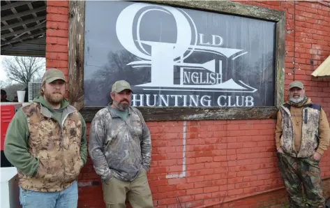  ?? (Special to The Commercial/Richard Ledbetter) ?? Old English Hunting Club guides have helped hunting clients harvest 1,500 specklebel­ly geese so far this year. They include Nate Huggins (left) Greg Jacobs, and Jay Perry. Perry said, ‘Specs are the new mallard!’