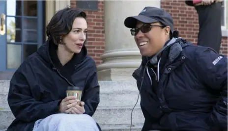  ?? SONY PICTURES ?? Actor Rebecca Hall, left, with director Angela Robinson on the set of Professor Marston &amp; the Wonder Women, about the trio who inspired the comic’s hero.