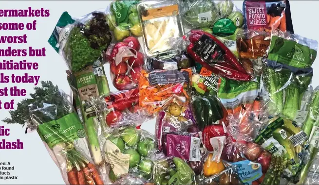  ??  ?? Not so green: A quick shop found many products swamped in plastic