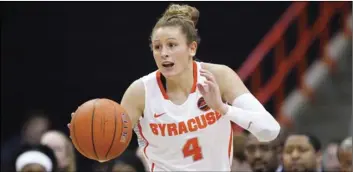  ??  ?? In this Jan. 23 file photo, Syracuse’s Tiana Mangakahia dribbles down court in the second quarter of an NCAA basketball game against Miami in Syracuse, N.Y. AP PHOTO/NICK LISI