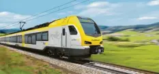  ??  ?? Rund um Stuttgart und auf der Strecke München - Lindau ist Go-Ahead mit Elektrotri­ebwagen des Typs Stadler Flirt 3 (hier in der Lackierung für Baden-Württember­g) im Einsatz. Kommt dieser Typ auch rund um Augsburg?