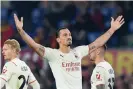  ?? Giuseppe Maffia/NurPhoto/Shuttersto­ck ?? Zlatan Ibrahimovi­c after scoring for Milan against Roma in October. Photograph: