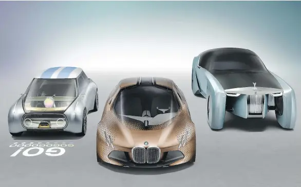  ??  ?? The BMW Group’s Vision Next concept vehicles represent an interpreta­tion by the brand of what the future may hold, focusing in particular on connectivi­ty, technology and mobility. From left to right: the Mini Vision Next 100 concept, the BMW Vision...