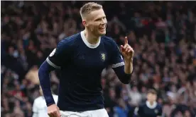  ?? Cyprus. Photograph: Russell Cheyne/Reuters ?? The Scotland midfielder Scott McTominay celebrates after scoring his first goal against