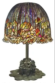  ??  ?? 3. Pond Lily table lamp, c. 1903, Tiffany Studios, leaded glass, patinated bronze, ht 67.3cm. Christie’s New York, $3.4m