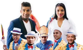  ??  ?? Loukmaan Adams, Carmen Maarman and from left to right, Shadley Schroeder, Tashreeq de Villiers, Ashtevahnn Mintoor, Junaid Isaacs and Austin Rose Poster, who star in Satin to Sequins – More than a Minstrel.